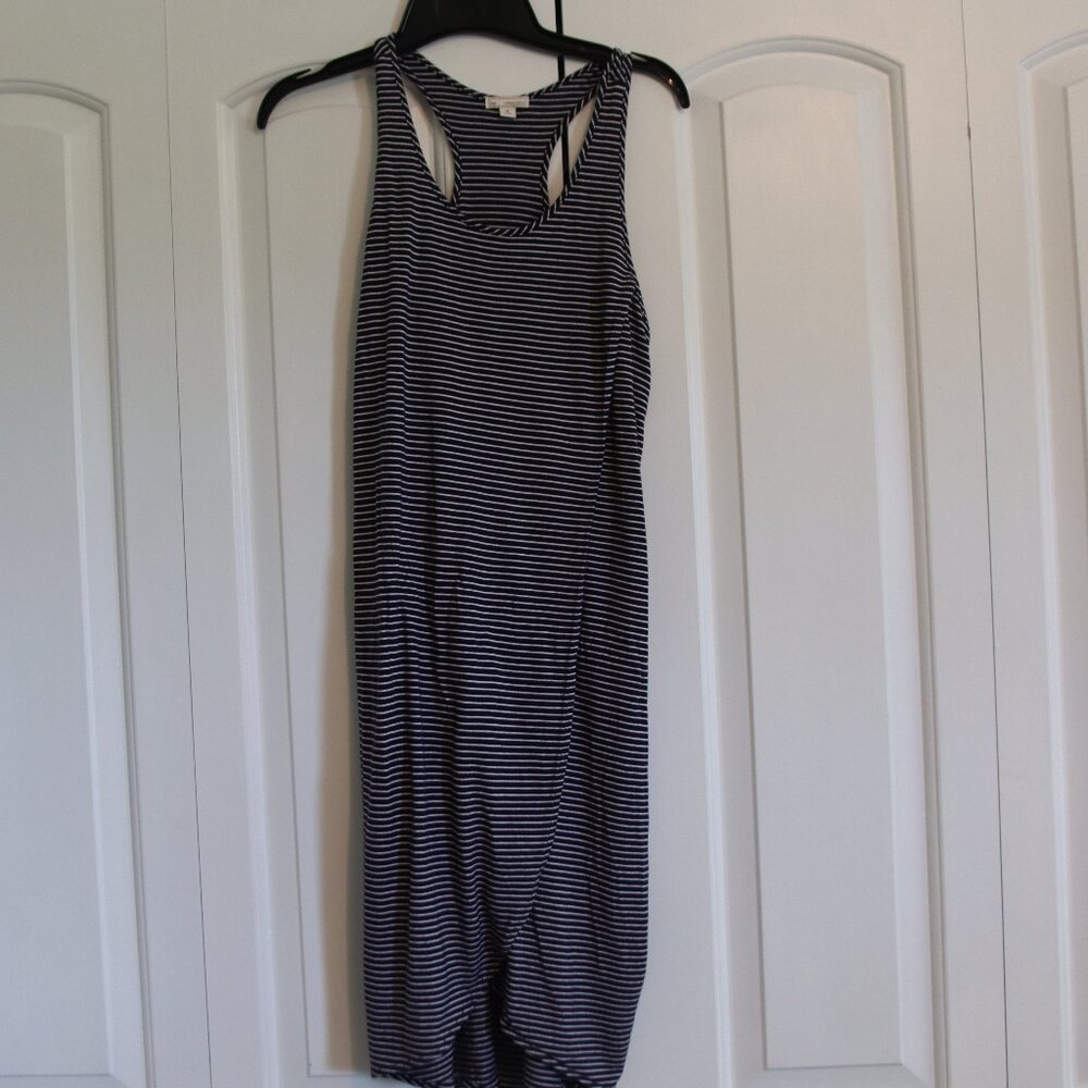Gap Navy White Stripe Rayon Tank Dress Size Medium Faux Wrap Style Skirt